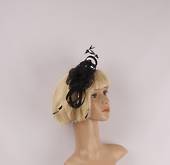  Fascinator w sinamay flower and feathers black Style : HS/3011/BLK